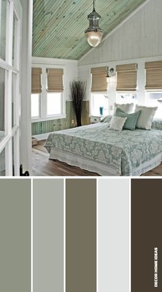 a bed sitting in a bedroom next to a window covered in blinds and shades of gray