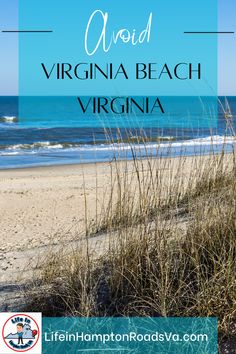 the beach in virginia with text overlaying it