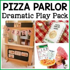 pizza parlor dramatic play pack for kids to make their own pizzas and cookbooks