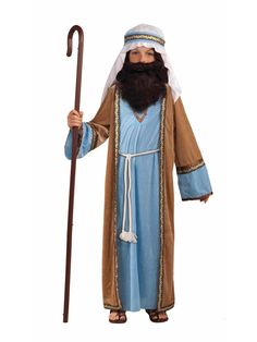 a man dressed in biblical clothing holding a stick