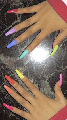 Acrylic Nail Design for Women to Look Perfect 10 Gel Pedicure, French Pedicure, Rainbow Nails, Fire Nails, Nail Polishes, Best Acrylic Nails, Long Acrylic Nails