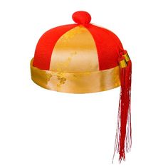 Red & Gold Mandarin Hat Chinese Hats, New Year Hat, Chinese Hat, New Years Hat, Gift Card Design, Chinese Wedding, Derby Hats, Beautiful Hats, Chinese Culture