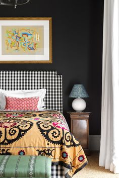 eclectic teen boy bedroom with black feature wall Bed Valance, White Linen Curtains