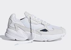 Adidas White Running Shoes For Streetwear, Adidas Falcon Triple White, Adidas White Functional Running Shoes, White Adidas Running Shoes With Synthetic Material, Adidas White Dynamic Sneakers, Rich Future, White Footwear, Adidas Falcon, Classic Adidas