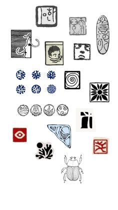 some different types of stamps on a white background