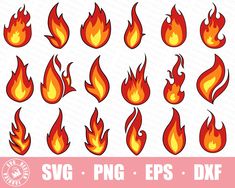 fire flames clipart set with different shapes and sizes, including the letter dxf