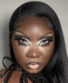 Feminizing Makeup, Black Drag Makeup, Extreme Makeup Looks, Experimental Makeup, Alternative Makeup Black Women, Eccentric Makeup, Black Women Goth Makeup, Gothic Makeup On Black Women, Dramatic Eyeliner Goth