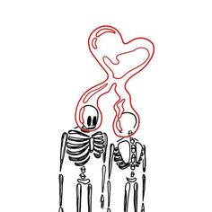 a drawing of two skeletons standing next to each other