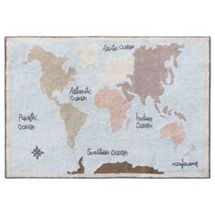 the world map rug is shown with different countries