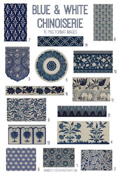 blue and white wallpaper with different designs