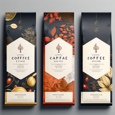 three different types of coffee packaging designs