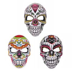 PRICES MAY VARY. 💀Package Inclued: You will get 3 pieces Halloween full face day of the death sugar skull mask with different styles, gorgeous unique design with bright colors and classic Halloween elements, like skull, teeth, flower, leaf, diamond and flame, free to show your personality. 💀Reliable Material: The adorable masquerade masks are made of high quality EVA, safe and durable, creepy and funny masks let you more mysterious. 💀Easy to Wear: Come with an black elastic band, keep the mas Day Of The Dead Masks, Skull Teeth, Day Of The Dead Mask, Mask For Halloween, Sugar Skull Face, Halloween Elements, Skull Face Mask, Halloween Parade, Monster Theme