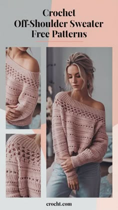 the crochet off shoulder sweater pattern is shown