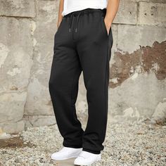 Men's Fleece Pants Sweatpants Trousers Straight Leg Sweatpants Drawstring Elastic Waist Baggy Plain Comfort Warm Full Length Outdoor Casual Daily Cotton Sports Fashion Black Navy Blue Micro-elastic 2024 - $16.99 Winter Fabric, Style Basic, Sports Fashion, Baggy Pants, Fleece Pants, Fashion Black, Plain Design