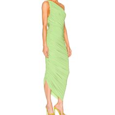 Norma Kamali Diana Gown Size Smalll Gemini Green **New With Tags** Diana Gown, Side Drape Dress, Norma Kamali Dress, Angel Gowns, Drape Gowns, Goddess Dress, One Shoulder Gown, Pink Gowns, Lace Strapless