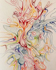 an abstract drawing on paper with colored lines