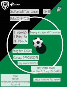a soccer tournament poster with the date and time for each team to play on it