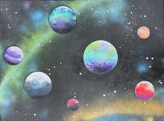 the planets are painted in different colors and sizes