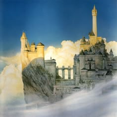 a painting of a castle in the clouds