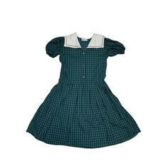 This vintage dress from Monday's Child is a charming addition to any little girl's wardrobe. The collared blue-green plaid design is perfect for a party or special occasion. The dress has short puff sleeves and a chest size of 15.5". It is made of cotton and & polyester is an original piece from the 1980s.The dress Green Plaid Dress, Monday's Child, Small Boutique, Fashion Group, Girls Wardrobe, Plaid Design, Online Shops