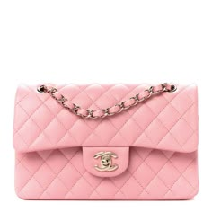 This is an authentic CHANEL Caviar Quilted Small Double Flap in Pink. This shoulder bag is crafted of luxurious diamond-quilted caviar leather in pink. The bag features a rear patch pocket, a leather-threaded polished gold chain link shoulder strap, and a matching gold plated classic CC turn lock on the crossover flap. This opens the bag to reveal an inner flap, and a smooth leather interior with pockets. Pink Chanel Bag, Chanel Double Flap, Chanel Classic Flap Bag, Chanel Flap Bag, Classic Flap Bag, Gold Chanel, Chanel Shoulder Bag, Pink Chanel, Chanel Caviar