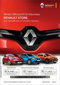 an advertisement for the new car dealership in france, with three different colored cars