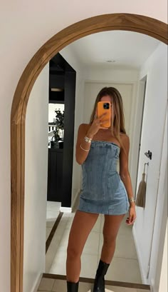 Outfits For Nola Fall, Denim Dress Festival Outfit, Old Money 4th Of July Outfits, Denim On Denim Outfit Nashville, Cowgirl Fit Aesthetic, Black Dress Gameday Outfit, Concert Inspo Outfit Baddie, Denim Dress Country Outfit, Nashville Country Outfit