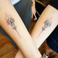 two people with matching tattoos on their arms