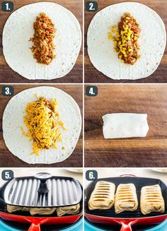 the steps to make an easy and taco - filled tortilla sandwich recipe