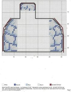 a blue and white cross stitch pattern with the shape of a house