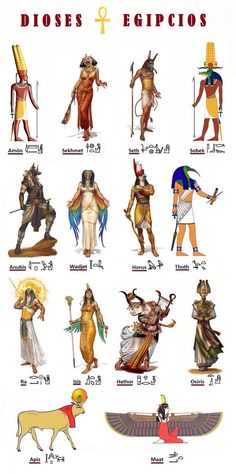 an image of ancient egyptian gods and goddesss with their names in the upper right corner