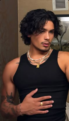 Handsome Black Hair Guys, Mixed Male Face Claims, Cute Haircuts For Men, Fine Men With Tattoos, Men With Feminine Features, Medium Slick Back Hair Men, Colombian Hairstyles, Male Face Claims Black Hair, Facial Hair Aesthetic