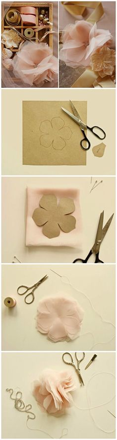 the steps to make a paper flower with scissors