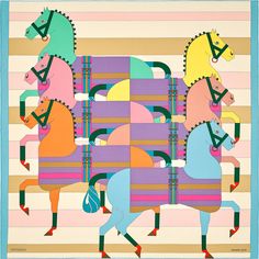 two horses are depicted in this colorful painting