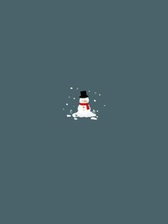 a snowman with a top hat and scarf standing in the snow, surrounded by falling snow