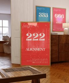 there are two signs on the wall in this room that say, angel no 223 alignmentment