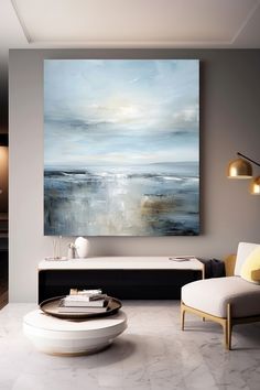 Original handmade oil painting of serene seascape with misty ocean horizon in soft blues and grays Calm Paintings, Calming Paintings, Misty Ocean, Seascapes Art, Ocean Horizon, Coastal Wall Decor, Handmade Artwork, Future Apartment, Handmade Oil