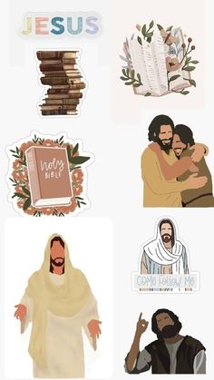 stickers depicting jesus and the bible