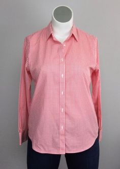 Jones-New-York-L-Cotton-Red-White-Gingham-Check-Button-Down-Shirt-Top-Blouse Red Gingham, Gingham Print, Gingham Check, Signature Print, Gingham, Button Downs, Red White