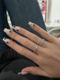 Stars Nails, Hoco Nails, Girly Acrylic Nails, Nail Idea, Soft Nails, Black Nail, Star Nails, Dream Nails