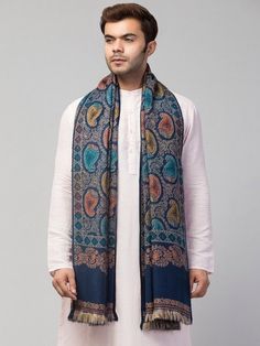 Pashminan shawls are the masterpiece in its own right. Taking more than 400 hours to craft a single piece. Right from the painstaking hand weave, to brush painting and then beautifully marrying colours to thread with intricate hand embroidery. Elegant Designs Wrapped In luxury :  Our collections are carefully curated keeping in mind the rich traditional heritage of Indian Arts. Each piece is meticulously designed to alchemise tradition in a way that it finds a well deserved place in any modern wardrobe. ✿ PRODUCT DETAILS  ✿ -------------------------------------------- Beige, orange-coloured and black woven design shawl, has a fringed border *  Size& Fit : Dimensions: 2 m x 1 m(Length x Width) *  Material : Pashmina and Wool *  Weave : Tight Weave. *  Thread Count : High Care Instructions: Mens Indian Wedding Shawl, Traditional Pashmina Scarf For Weddings, Pashmina Scarves For Weddings And Festivals, Traditional Jamawar Scarves For Wedding, Eid Pashmina Shawl For Traditional Ceremonies, Pashmina Scarves For Wedding And Eid, Wedding Pashmina Scarf For Eid, Wedding Scarves With Traditional Patterns For Festivals, Jamawar Scarf For Weddings And Festivals