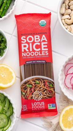 Lotus Foods gluten-free Organic Buckwheat & Brown Soba Rice Noodles Japanese Buckwheat Noodle Recipe, Tofu Soba Noodle Recipe, Tofu Soba Noodles, Soba Noodles With Tofu, Buckwheat Soba Noodles, Glass Shelves Decor, Gluten Free Rice