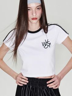 Color : WhiteCountry of Origin : KOREA White Athleisure T-shirt For Spring, Fitted White Graphic Tee, White Stretch T-shirt For Streetwear, Sporty Stretch Top With Three Stripes, White Stretch Graphic Tee, White Stretch Tops For Streetwear, Fitted White Tops For Streetwear, Fitted Casual T-shirt With Three Stripes, White Fitted Top For Streetwear