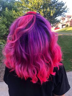 Pink Hair With Other Colors, Hair Dye Ideas Pink And Purple, Ombre Hair Purple And Pink, Purple Into Pink Hair, Pinkish Purple Hair Color, Purple Pink Short Hair, Pink And Purple Dyed Hair, Pink Vivid Hair Color, Purple To Pink Ombre Hair Short