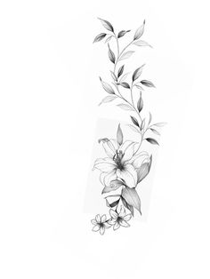 a black and white drawing of some flowers