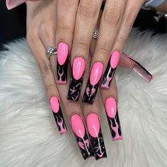 24pcs Extra Long Ballet Fake Nails, Black French Tip Press On Nails With Pink Heart Flame Design, Y2k False Nails For Women Girls Halloween Nail Decor Color Tone: Mixed Color System Nail Shape: Ballet Nail Length: Long Nail Pattern: Heart,Flame Nail Finishes: Glossy Heart Flame, Sports Nails, Black French Tip, French Tip Press On Nails, Ballet Nails, Black French Tips, Nail Decor, Flame Design, Black French