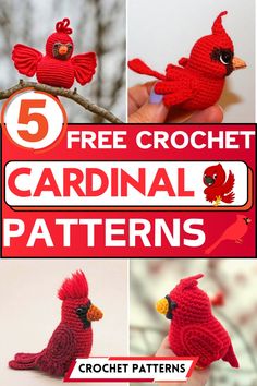 crocheted cardinal patterns for the 5 free crochet cardinals pattern is shown