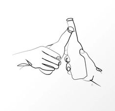 two hands are holding onto each other with one hand reaching for the other's bottle