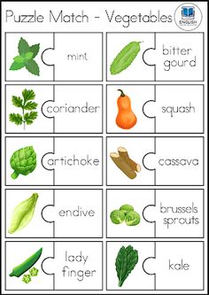 puzzle match with vegetables and fruits for kids to learn how to make them look like they are