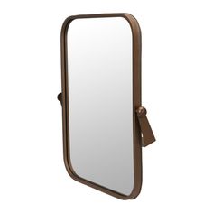 a mirror that is sitting on top of a stand with a tag attached to it